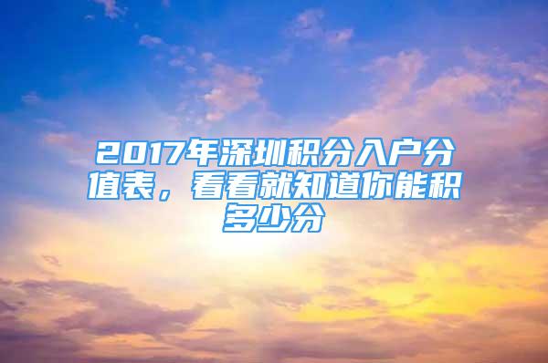 2017年深圳積分入戶分值表，看看就知道你能積多少分