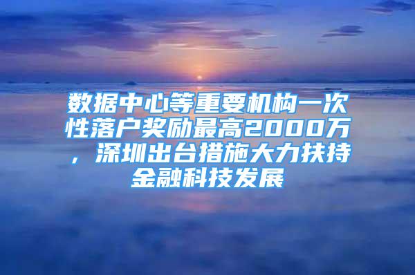 數(shù)據(jù)中心等重要機(jī)構(gòu)一次性落戶獎勵最高2000萬，深圳出臺措施大力扶持金融科技發(fā)展