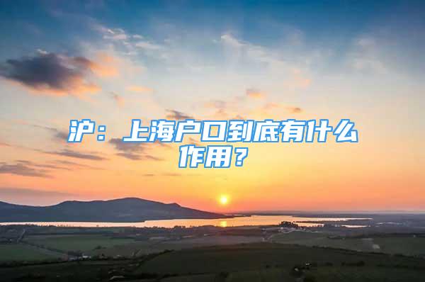 滬：上海戶口到底有什么作用？