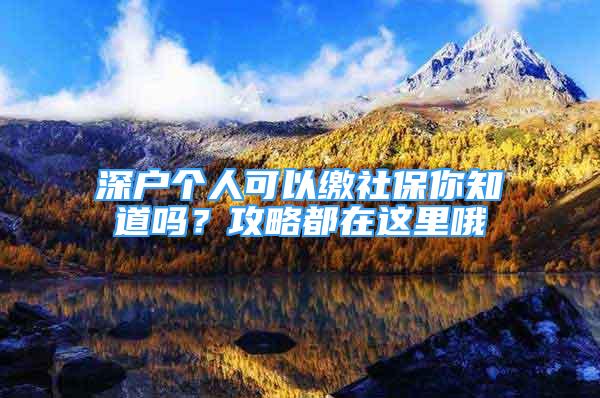 深戶(hù)個(gè)人可以繳社保你知道嗎？攻略都在這里哦