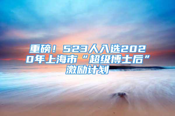 重磅！523人入選2020年上海市“超級博士后”激勵計劃