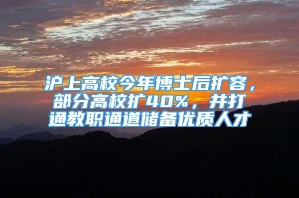 滬上高校今年博士后擴容，部分高校擴40%，并打通教職通道儲備優(yōu)質(zhì)人才