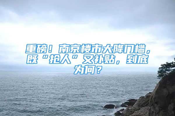 重磅！南京樓市大降門檻，既“搶人”又補貼，到底為何？