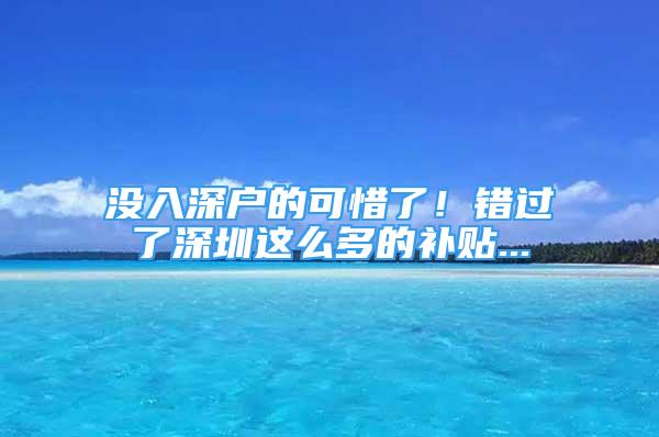 沒入深戶的可惜了！錯過了深圳這么多的補貼...