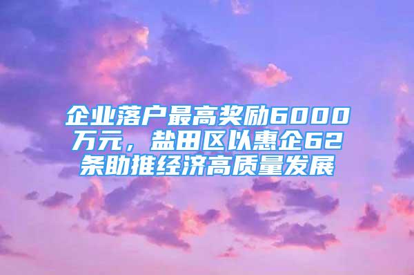 企業(yè)落戶最高獎勵6000萬元，鹽田區(qū)以惠企62條助推經(jīng)濟高質(zhì)量發(fā)展