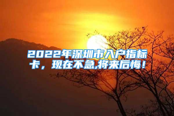 2022年深圳市入戶指標(biāo)卡，現(xiàn)在不急,將來(lái)后悔！