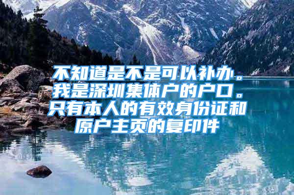 不知道是不是可以補辦。我是深圳集體戶的戶口。只有本人的有效身份證和原戶主頁的復印件