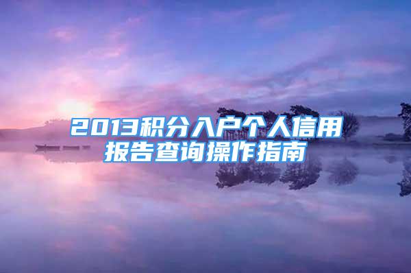 2013積分入戶個(gè)人信用報(bào)告查詢操作指南