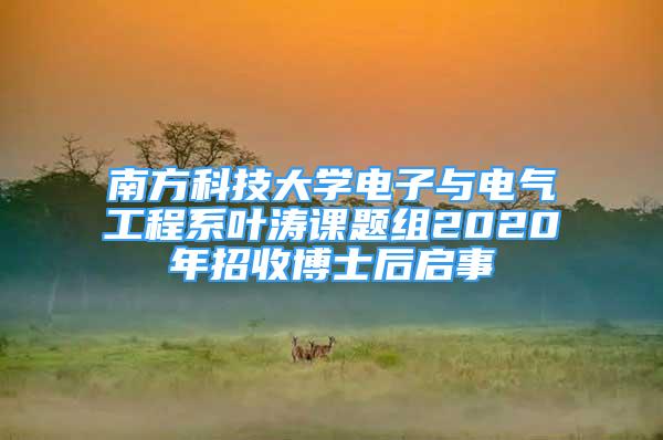 南方科技大學(xué)電子與電氣工程系葉濤課題組2020年招收博士后啟事