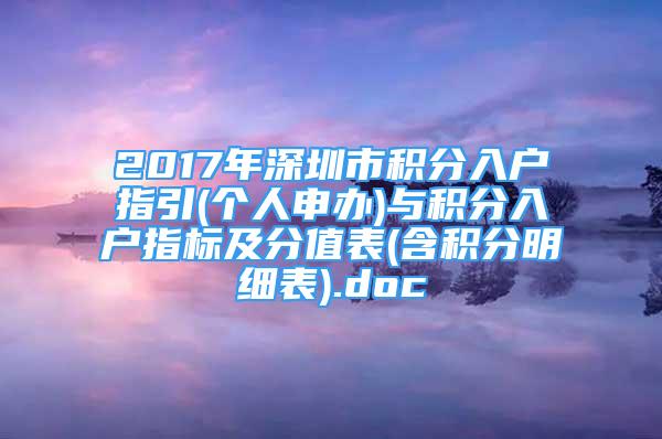 2017年深圳市積分入戶指引(個人申辦)與積分入戶指標及分值表(含積分明細表).doc