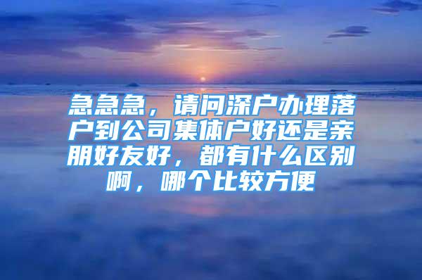 急急急，請問深戶辦理落戶到公司集體戶好還是親朋好友好，都有什么區(qū)別啊，哪個比較方便