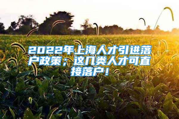 2022年上海人才引進落戶政策；這幾類人才可直接落戶！