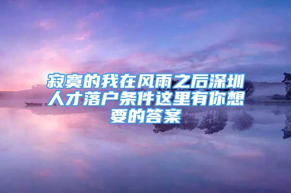 寂寞的我在風(fēng)雨之后深圳人才落戶條件這里有你想要的答案