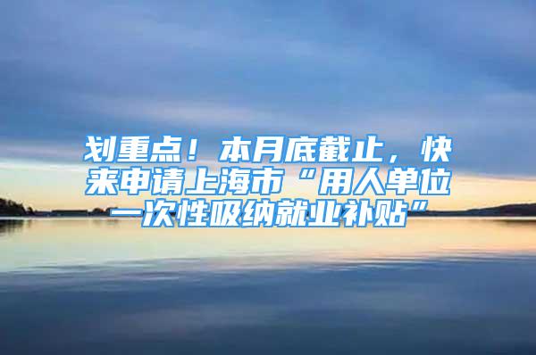 劃重點(diǎn)！本月底截止，快來申請上海市“用人單位一次性吸納就業(yè)補(bǔ)貼”