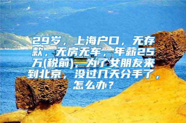 29歲，上海戶(hù)口，無(wú)存款，無(wú)房無(wú)車(chē)，年薪25萬(wàn)(稅前)，為了女朋友來(lái)到北京，沒(méi)過(guò)幾天分手了，怎么辦？