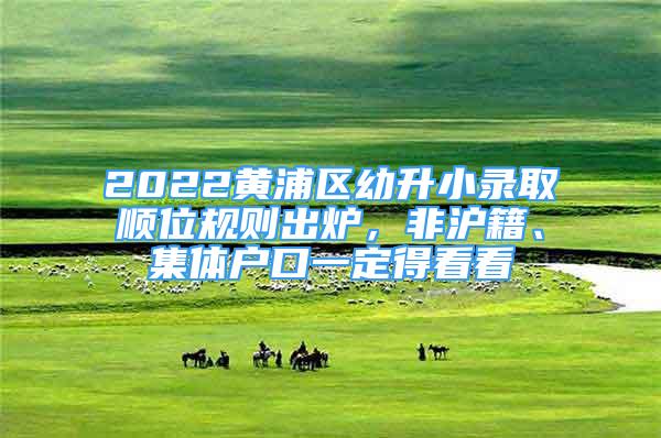 2022黃浦區(qū)幼升小錄取順位規(guī)則出爐，非滬籍、集體戶口一定得看看