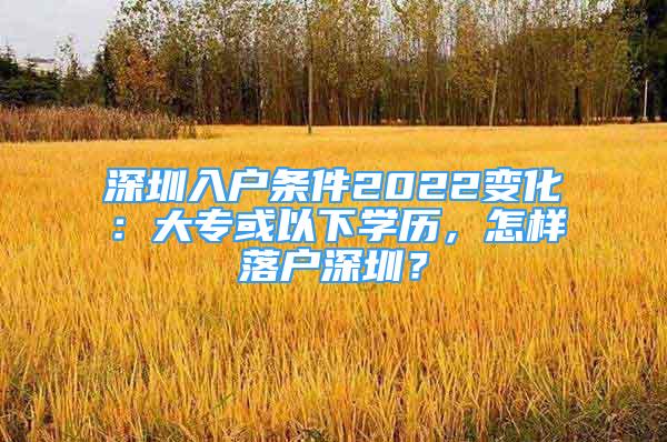 深圳入戶條件2022變化：大?；蛞韵聦W(xué)歷，怎樣落戶深圳？