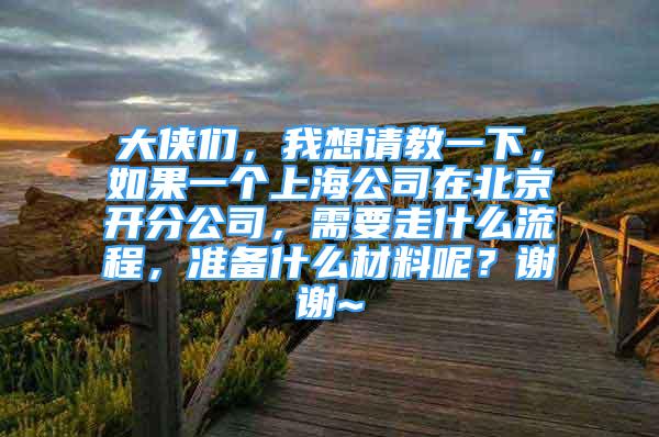 大俠們，我想請教一下，如果一個上海公司在北京開分公司，需要走什么流程，準(zhǔn)備什么材料呢？謝謝~