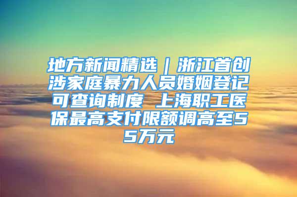 地方新聞精選｜浙江首創(chuàng)涉家庭暴力人員婚姻登記可查詢制度 上海職工醫(yī)保最高支付限額調高至55萬元