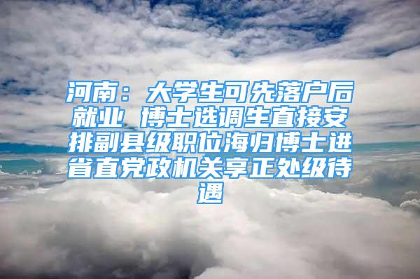 河南：大學生可先落戶后就業(yè) 博士選調生直接安排副縣級職位海歸博士進省直黨政機關享正處級待遇