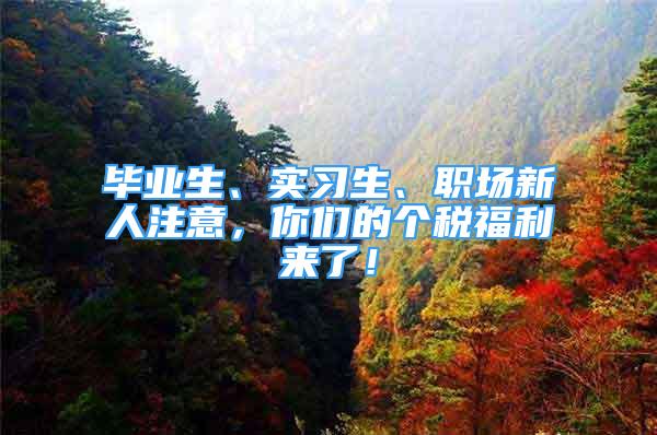 畢業(yè)生、實(shí)習(xí)生、職場新人注意，你們的個(gè)稅福利來了！