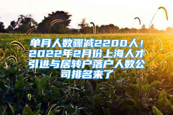 單月人數(shù)驟減2200人！2022年2月份上海人才引進(jìn)與居轉(zhuǎn)戶落戶人數(shù)公司排名來了