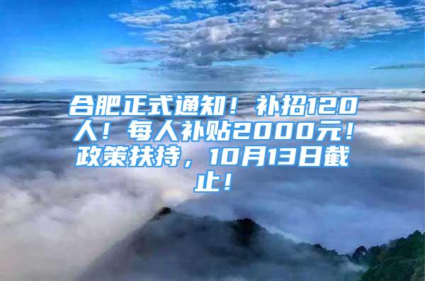 合肥正式通知！補(bǔ)招120人！每人補(bǔ)貼2000元！政策扶持，10月13日截止！