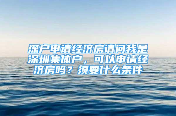 深戶申請經(jīng)濟房請問我是深圳集體戶，可以申請經(jīng)濟房嗎？須要什么條件