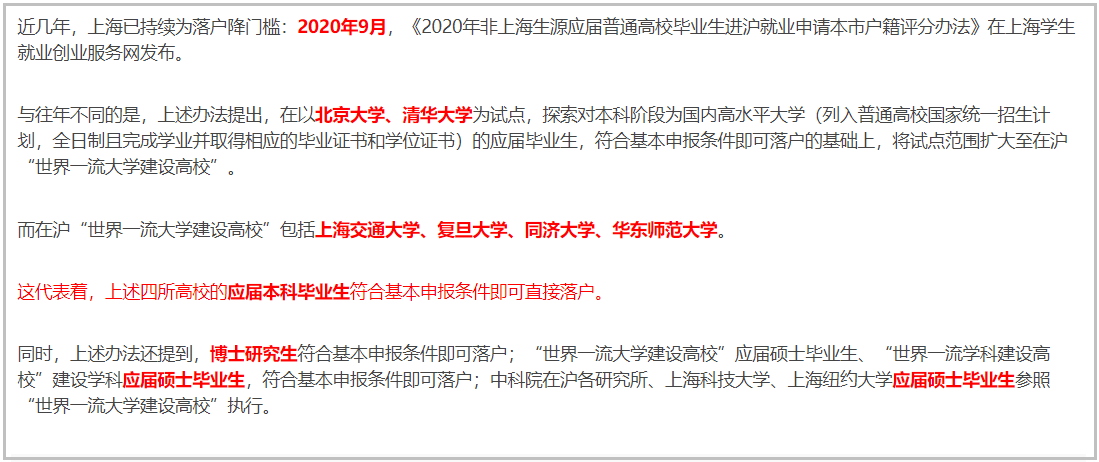 又到一年畢業(yè)季，哪些高校畢業(yè)生可以直接落戶(hù)上海呢？