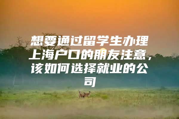 想要通過留學生辦理上海戶口的朋友注意，該如何選擇就業(yè)的公司