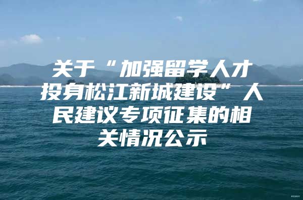 關(guān)于“加強留學人才投身松江新城建設(shè)”人民建議專項征集的相關(guān)情況公示